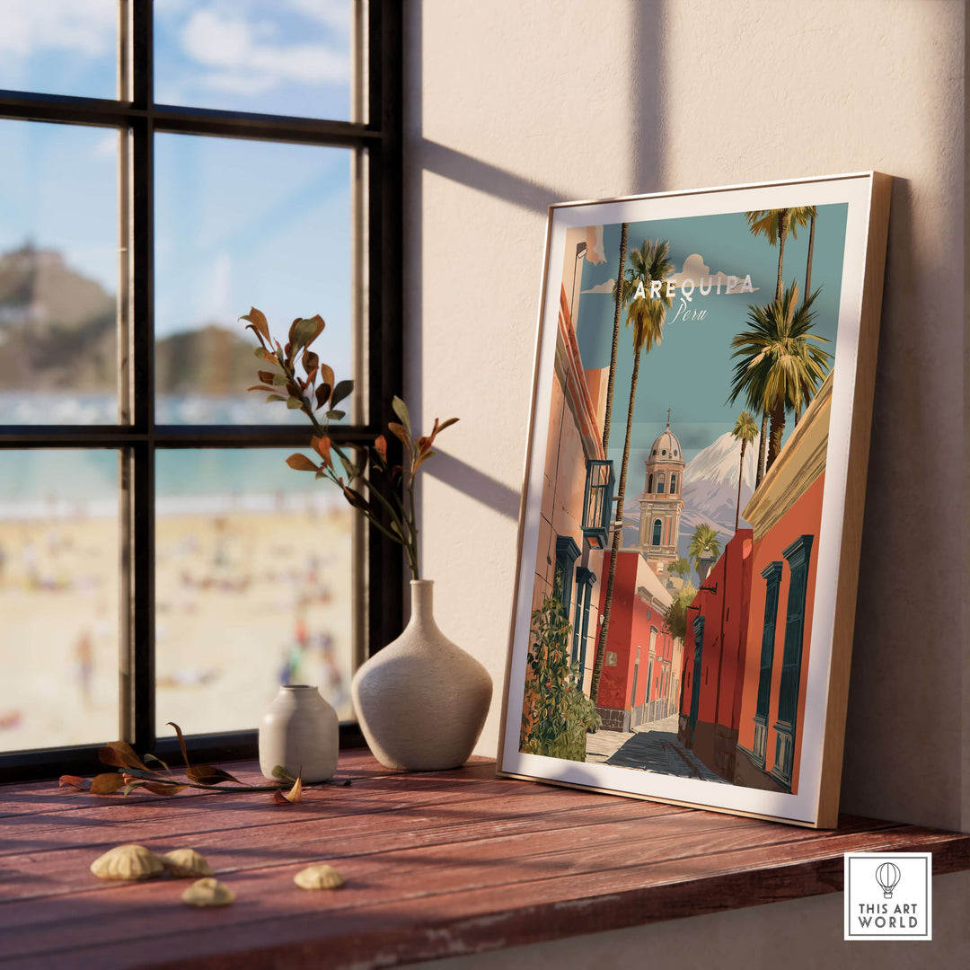 Arequipa Peru print showcasing colorful architecture and vibrant culture, perfect for home decor and wall art.