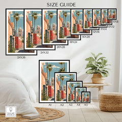 Arequipa Peru Print size guide showcasing various frame sizes for the vibrant Arequipa artwork.