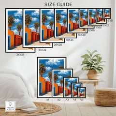 Arequipa Peru Wall Art size guide showcasing various frame sizes and beautiful landscape images.