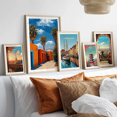 Arequipa Peru Wall Art displayed in stylish frames on a modern wall, showcasing beautiful landscapes and architecture.