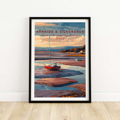 Arnside and Silverdale AONB Travel Print framed poster of scenic landscape and boats in tranquil setting