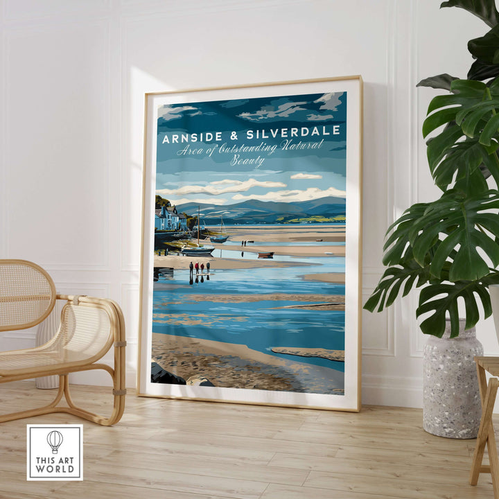 Arnside and Silverdale AONB wall art poster showcasing stunning landscape and serene beach scene.