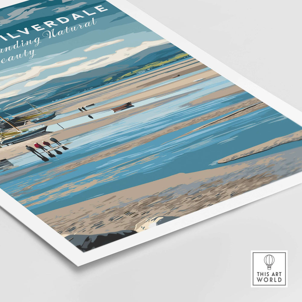 Arnside and Silverdale AONB wall art poster showcasing a serene landscape with boats and natural beauty.