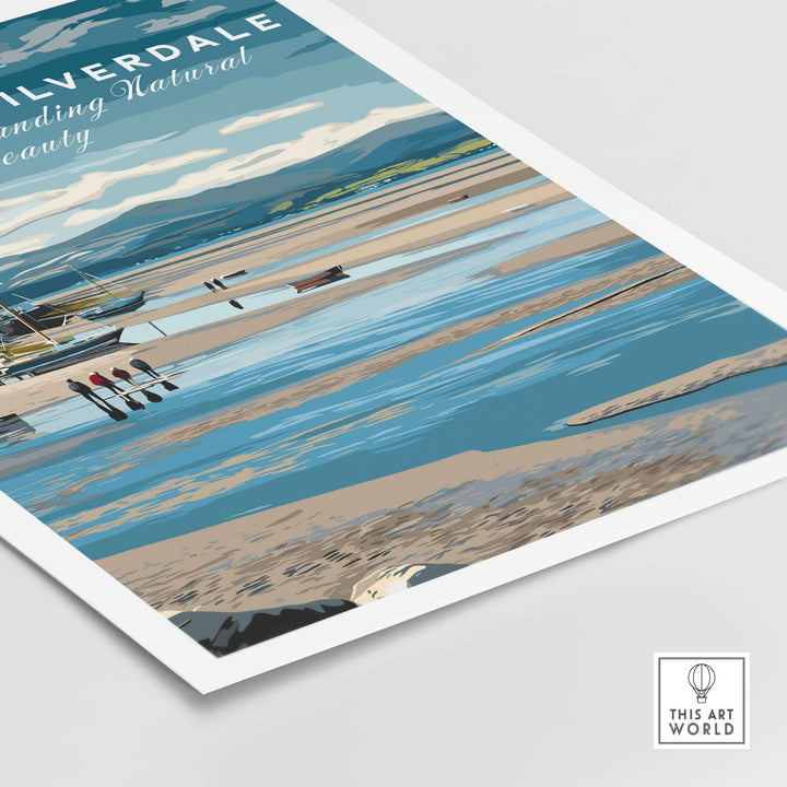 Arnside and Silverdale AONB wall art poster showcasing a serene landscape with boats and natural beauty.