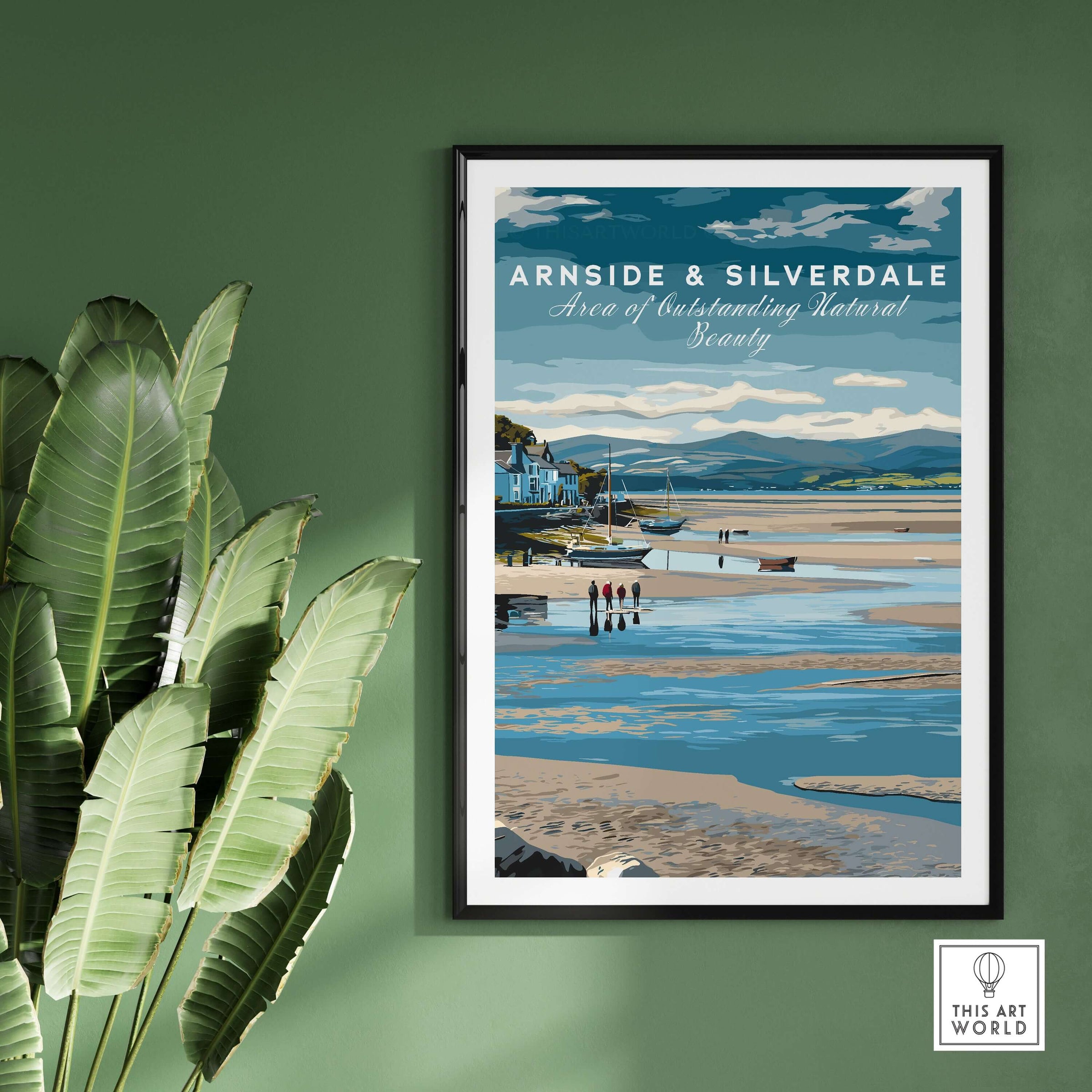 Arnside and Silverdale AONB Wall Art Poster showcasing the beautiful landscape and tranquil atmosphere in a framed print.