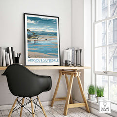 Arnside and Silverdale AONB Wall Art Print displayed in a modern workspace, showcasing captivating landscapes.
