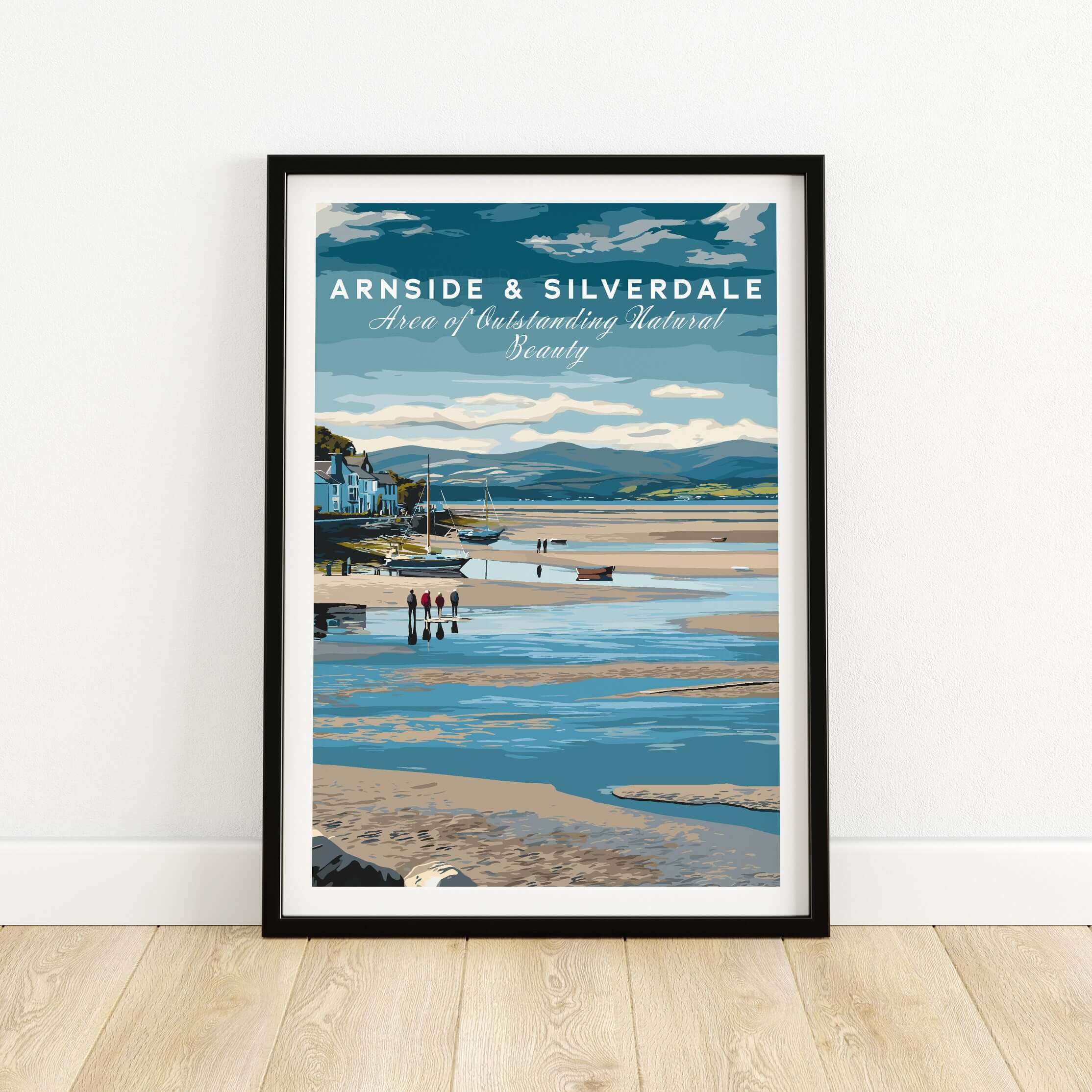 Arnside and Silverdale AONB Wall Art Poster featuring coastal landscape and serene waters.