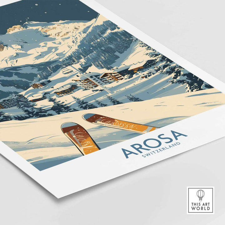 Arosa Ski Print showcasing the Swiss Alps, perfect for adding elegance and adventure to your home decor.