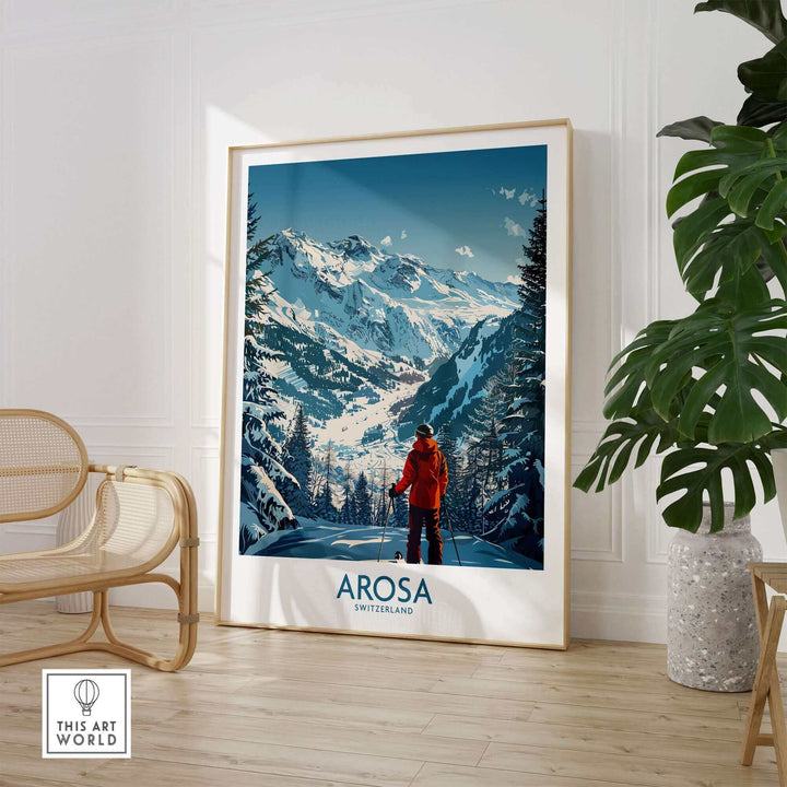 Arosa Wall Art Print featuring Swiss mountains and ski slopes, perfect for elegant and adventurous decor.