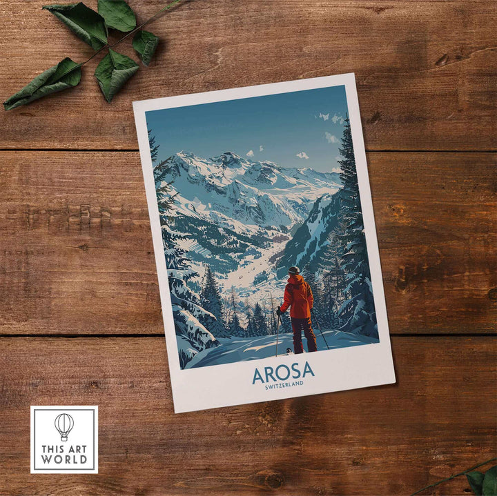 Arosa Wall Art Print showcasing Switzerland's ski slopes, adding elegance and adventure to any room. Ski posters by This Art World.