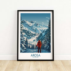 Arosa Wall Art Print showcasing stunning Swiss ski slopes and mountains, perfect for home decor.