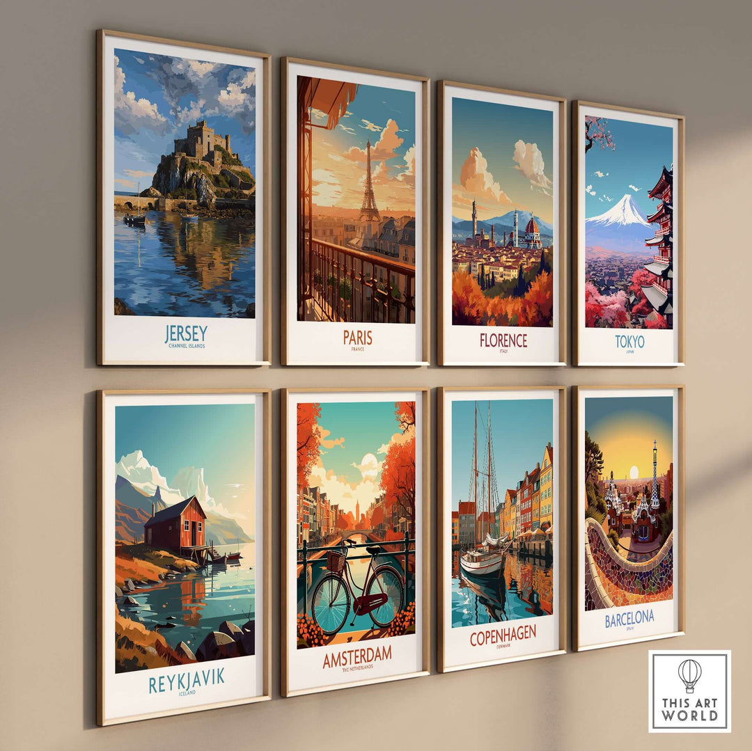 Jersey Channel Islands Mont Orgueil Castle Art Print | Historic Landmark Poster displayed among cityscape art prints.