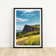 Arthurs Seat Scotland Travel Print showcasing a vibrant landscape of the iconic mountain in Scotland.
