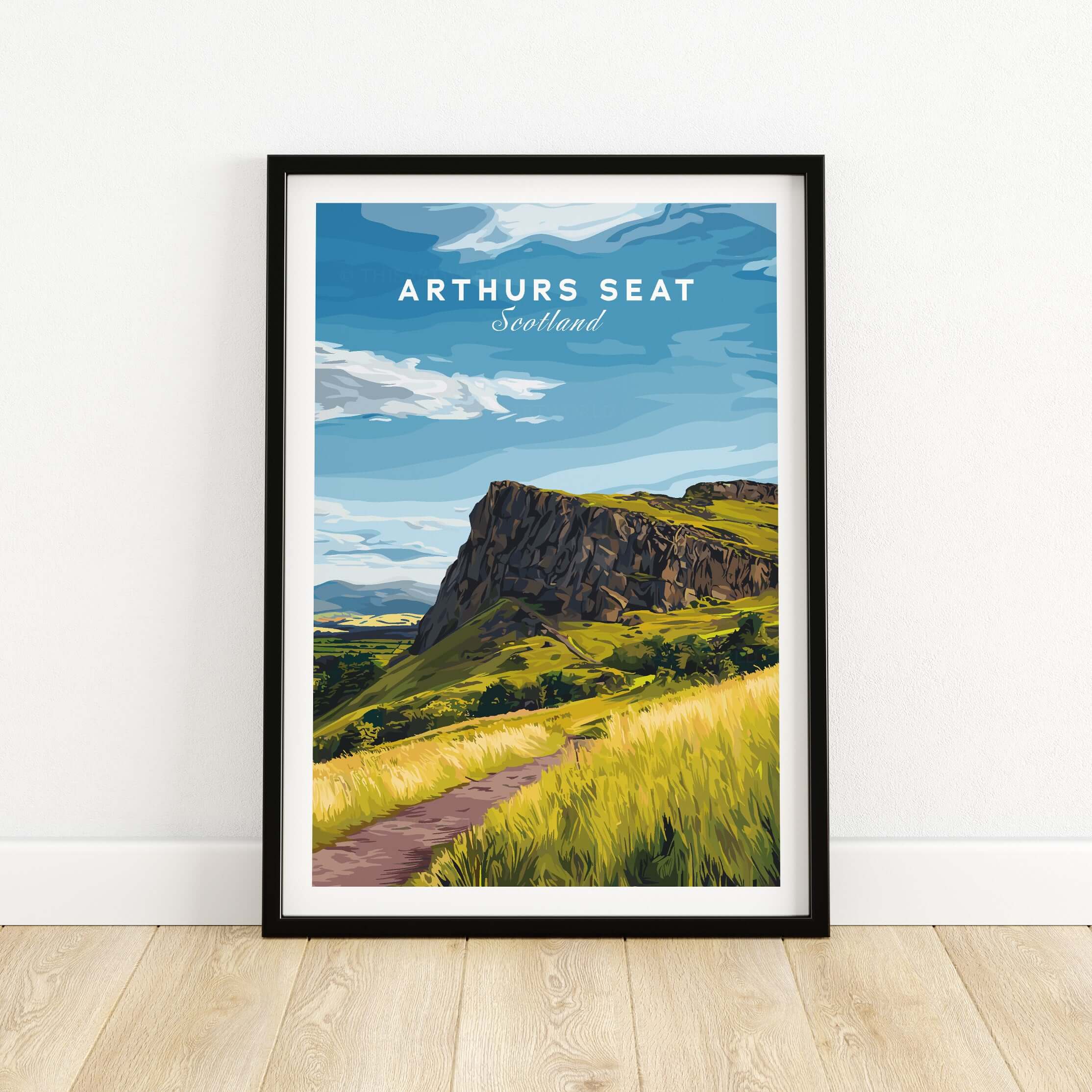Arthurs Seat Scotland Travel Print showcasing a vibrant landscape of the iconic mountain in Scotland.