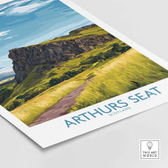 Arthurs Seat Scotland Wall Art Print featuring the iconic peak surrounded by lush green landscapes.
