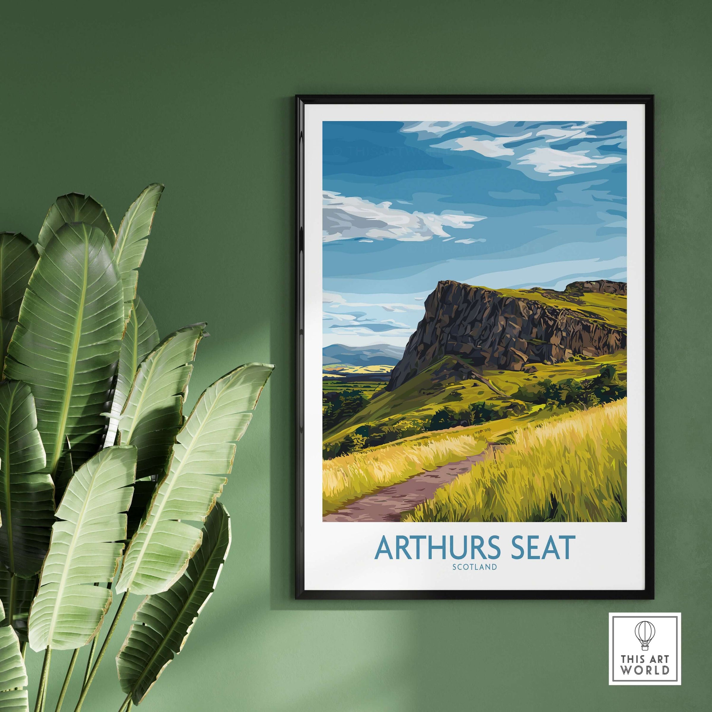 Arthurs Seat Scotland Wall Art Print featuring the iconic peak and lush landscapes of Scotland.