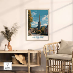 Ashbourne Poster - Derbyshire Travel Print - UK Village Art - A4 A3 A2 displayed in a cozy living space.