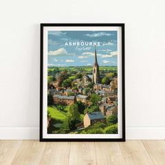 Ashbourne Print - Peak District Village Art - Rural England Travel Poster showcasing a picturesque village in England.