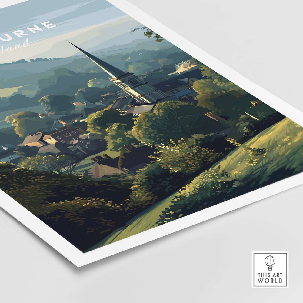 Ashbourne St Oswald's wall art print showcasing a tranquil rural village scene in England.