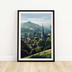 Ashbourne St Oswald's Wall Art - Rural England Print - Peaceful Village Poster depicting a serene village landscape.