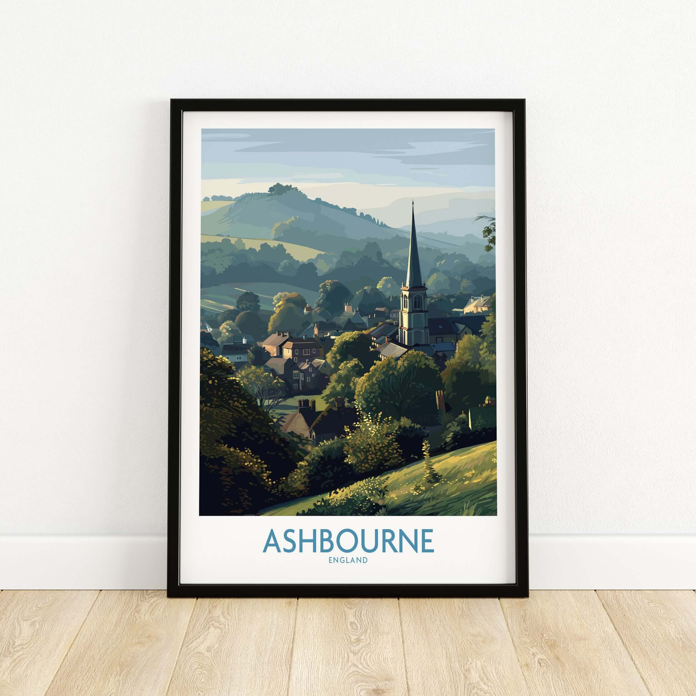 Ashbourne Travel Poster - English Landscape Print - Derbyshire Peak District Art - Scenic Wall Decor