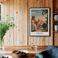 Asmara Eritrea Print – Scenic Wall Art Poster featuring a beautiful sunset cityscape of Asmara's architecture.
