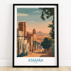 Asmara Eritrea Print – Scenic Wall Art Poster showcasing a sunset cityscape with iconic architecture and vibrant colors.