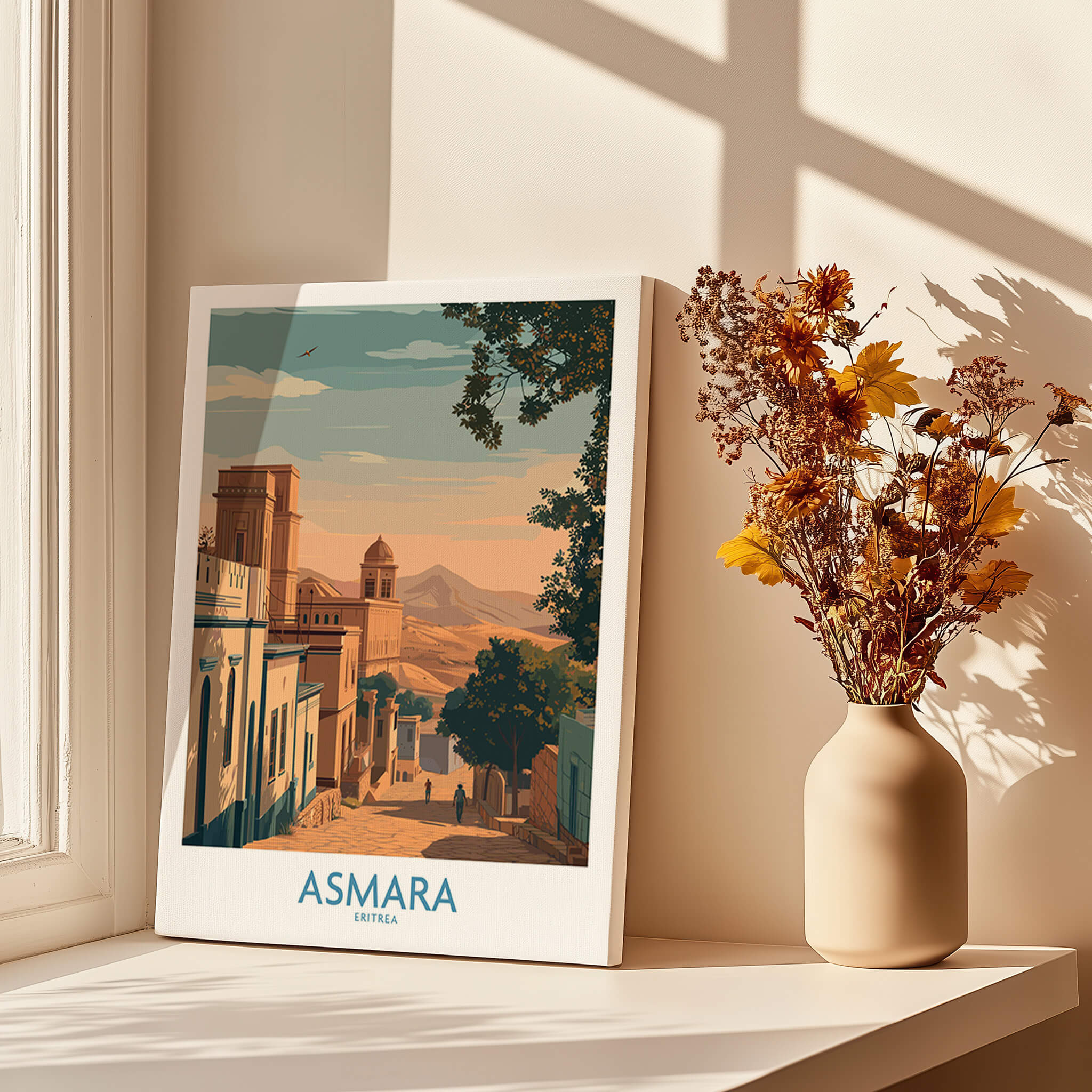 Asmara Eritrea Print – Scenic Wall Art Poster featuring a sunset cityscape and warm tones.