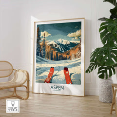 Aspen Ski Print showcasing Colorado's stunning mountains and ski slopes, perfect for nature enthusiasts and home decor.
