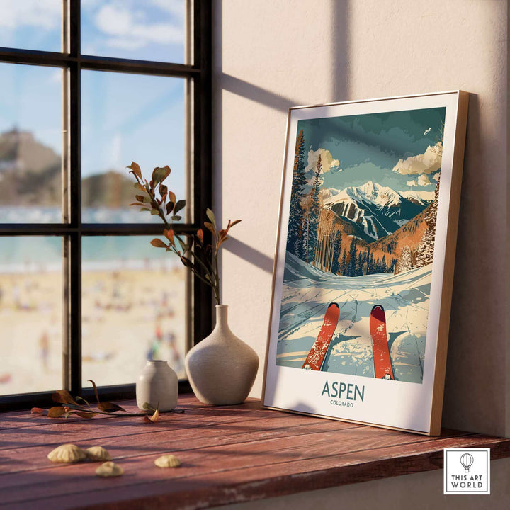 Aspen Ski Print showcasing Colorado's majestic mountains and slopes, perfect for ski and nature enthusiasts' home decor.