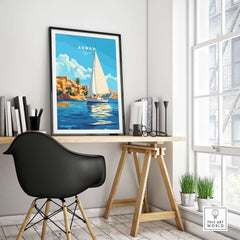 Aswan Print Egypt displayed in a stylish room, showcasing vibrant colors and ancient Egyptian art.
