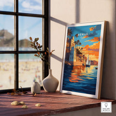 Aswan Travel Print displayed in a stylish setting, showcasing the colorful beauty of Aswan, Egypt.