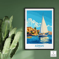 Aswan Wall Art Print showcasing a vibrant sailing scene in Egypt, perfect for home decor.