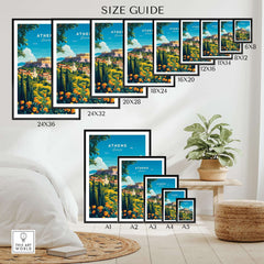 Athens Travel Print size guide showing various dimensions for displaying the stunning Athens Travel Print.
