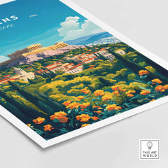 Athens Travel Print featuring vibrant greenery and historical landmarks of Athens, Greece