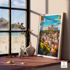 Athens Wall Art featuring a vibrant view of the Acropolis and cityscape, perfect for home decor enthusiasts.