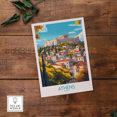 Athens Wall Art Print showcasing vibrant architecture and the Acropolis, perfect for decor enthusiasts.