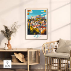 Athens Wall Art Print showcasing the Acropolis in a colorful home decor setting.