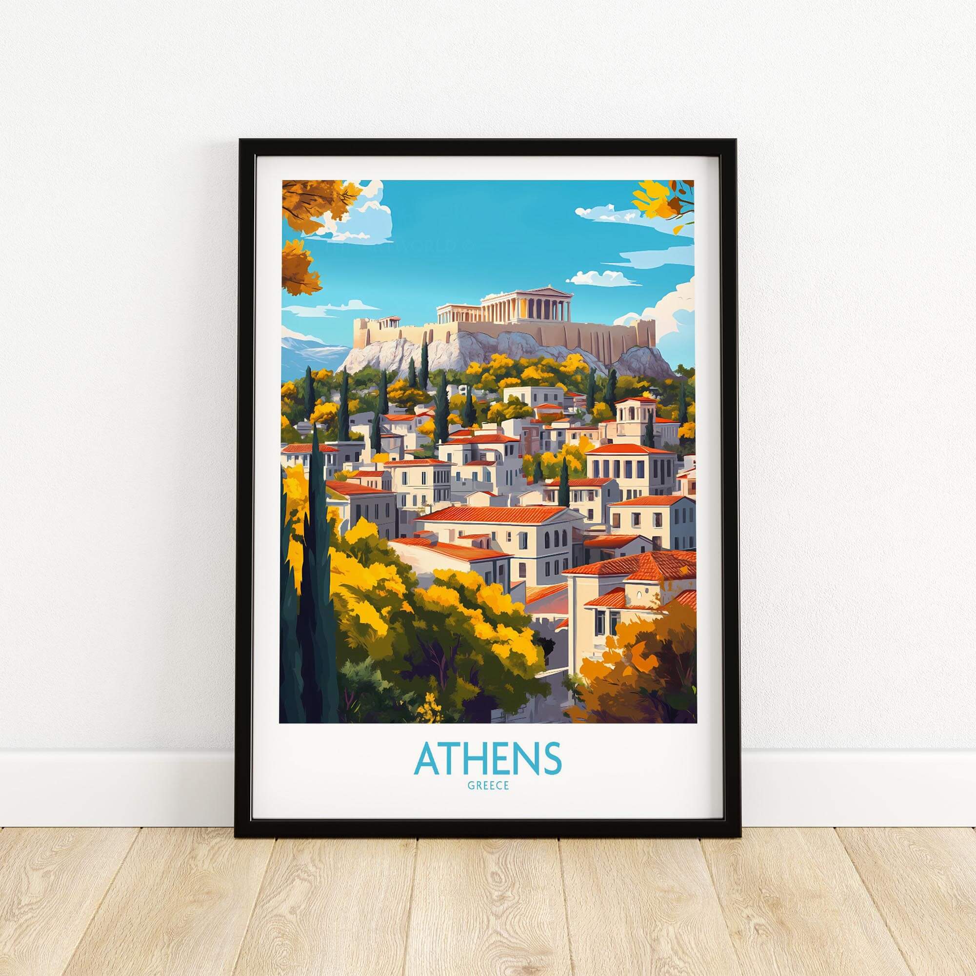Athens Wall Art Print featuring the Acropolis and picturesque city view of Athens, Greece.