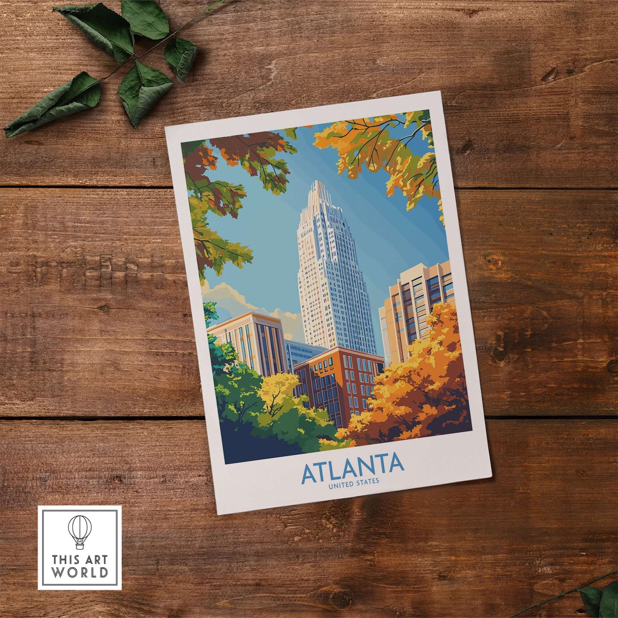 Atlanta Art Print showcasing a vibrant cityscape of Atlanta with colorful autumn foliage.