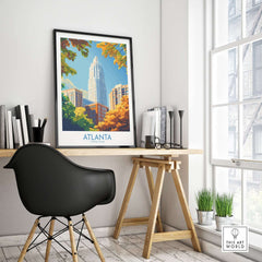 Atlanta Art Print showcasing a vibrant cityscape on an office wall, adding color and pride to the workspace.