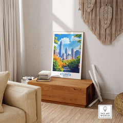 Atlanta Travel Poster showcasing the skyline and greenery of Atlanta, perfect for home decor.
