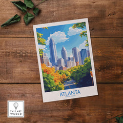 Atlanta Travel Poster showcasing the skyline and vibrant foliage of Atlanta, perfect for any decor.