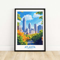 Atlanta Travel Poster showcasing the vibrant skyline and green scenery of Atlanta, a perfect decor for city lovers.