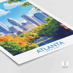 Atlanta Travel Poster featuring vibrant cityscape and iconic buildings of Atlanta, United States.