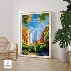 Atlanta Wall Art showcasing a vibrant cityscape with colorful trees and buildings.