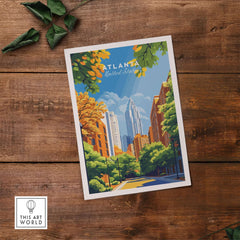 Atlanta Wall Art featuring vibrant cityscape and greenery, perfect for urban decor.