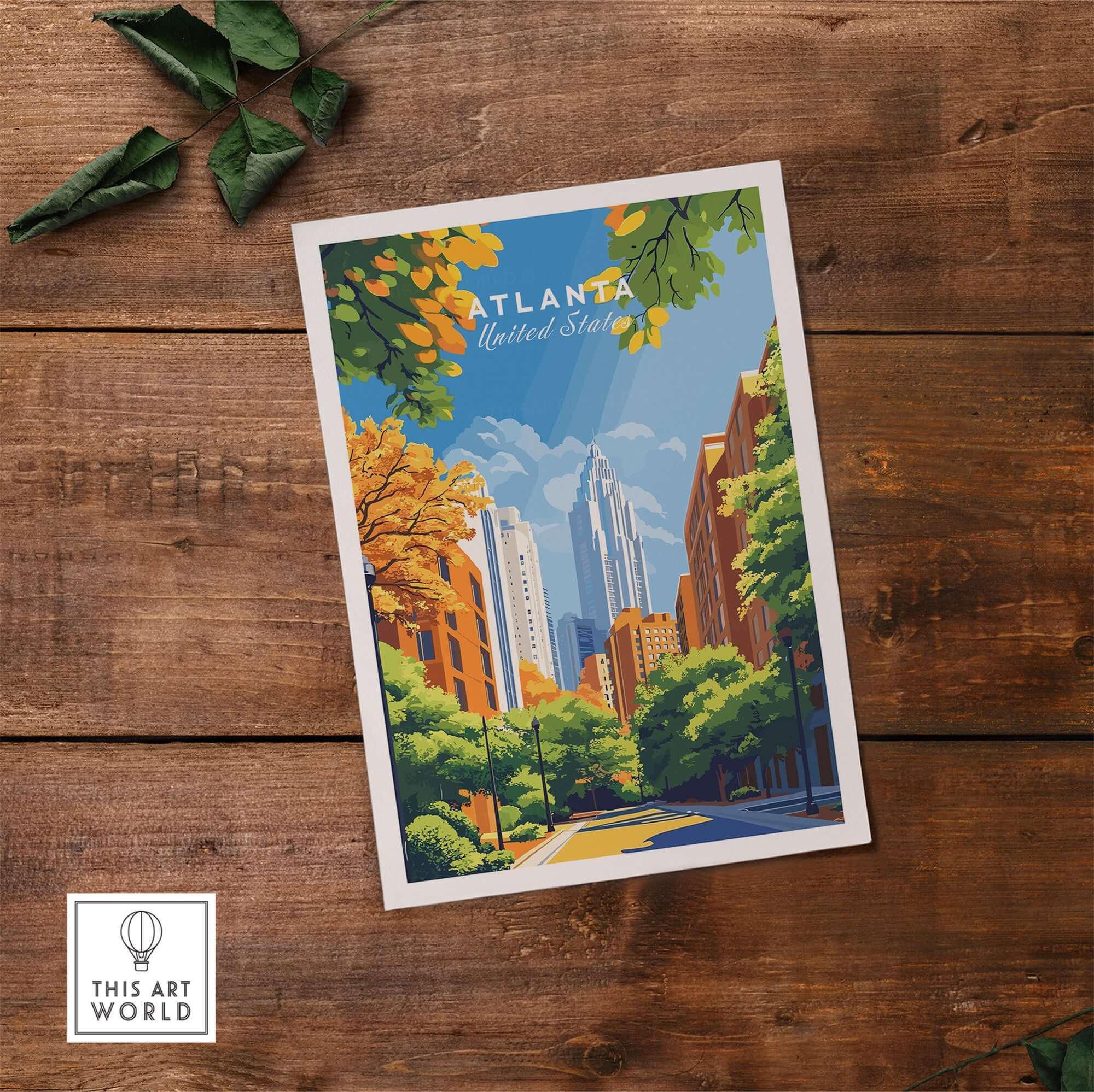 Atlanta Wall Art featuring vibrant cityscape and greenery, perfect for urban decor.