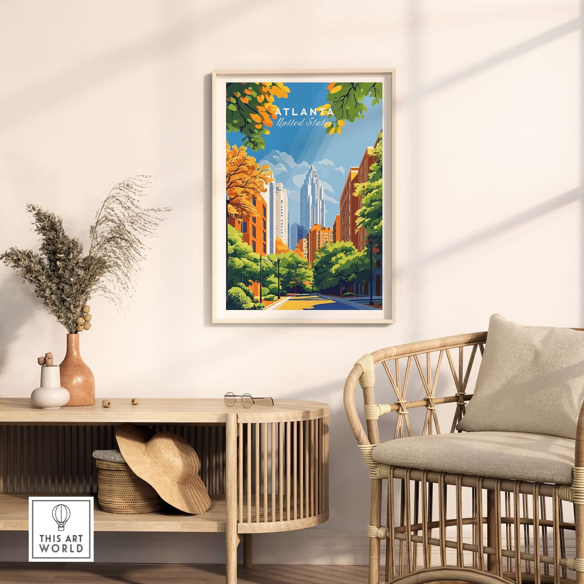 Atlanta Wall Art showcasing a vibrant cityscape with greenery, adding urban charm to home decor.