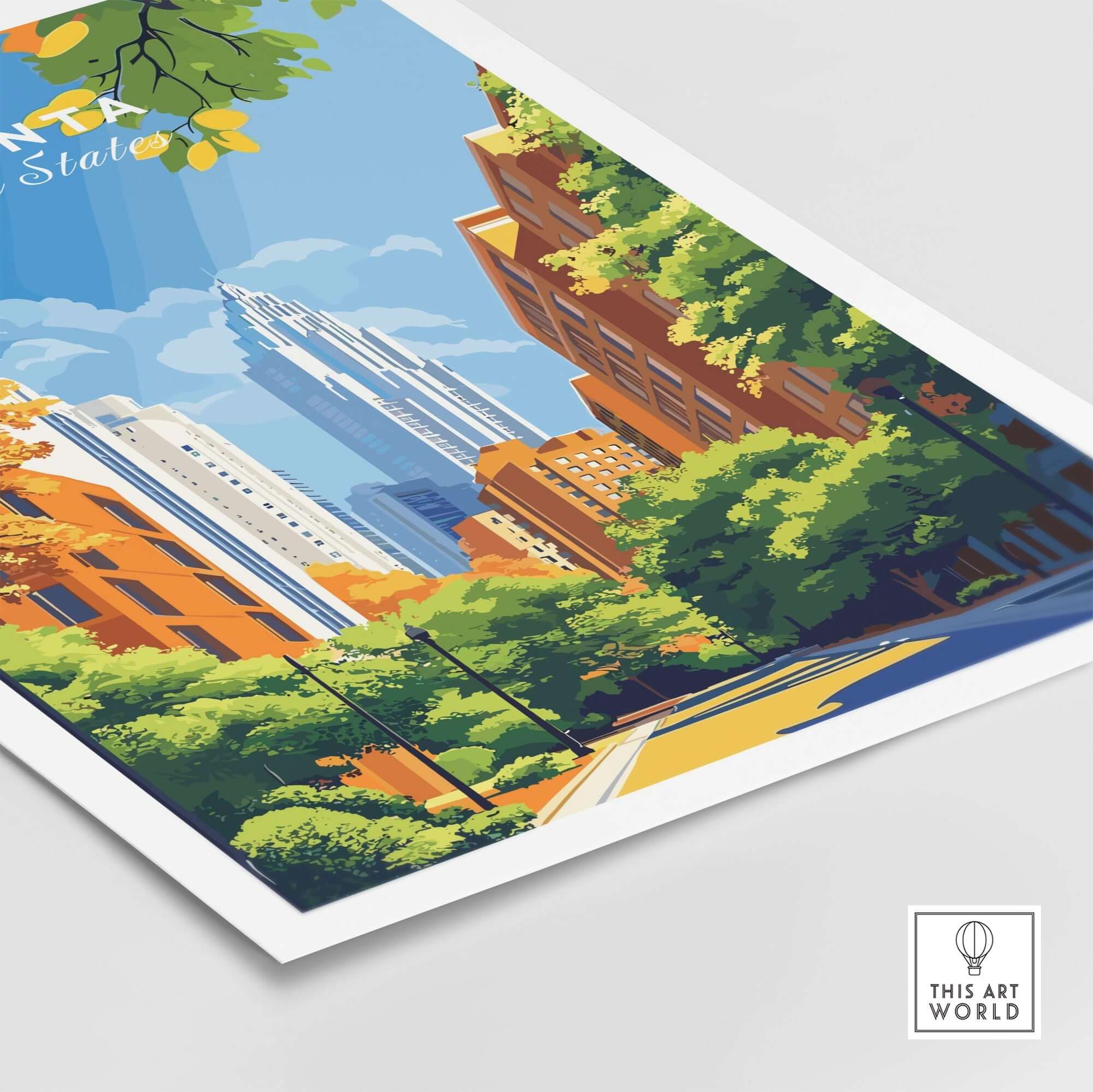 Atlanta Wall Art showcasing a vibrant city scene with lush greenery and iconic skyline details.